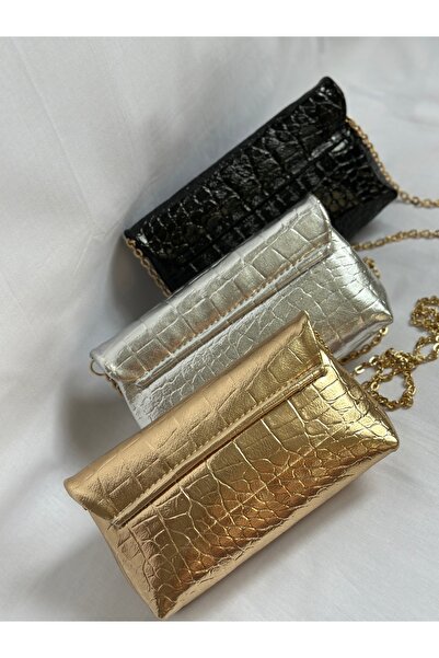 GSS Croco Desen Uzun Zincir Askılı Clutch El Omuz Çantası