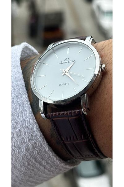 Show Time Men's Leather Wristwatch