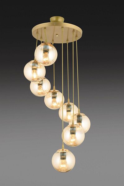 SONSUZ AYDINLATMA&AVİZE Luxury Chandelier - 8-Piece Honey Globe Glass Endless Pendant Lamp Tray