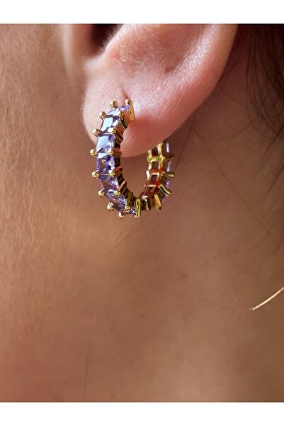 ByMerve Bym604 Lila Baget Taş Halka Küpe - Zarif Ve Şık