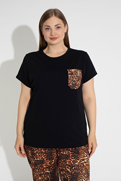 MyBen Plus Size Leopard Print Comfortable Capri Pajamas Set - Short Sleeve 30006