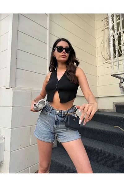 fujya Tricotaj cu decolteu în V Crop Vestă damă