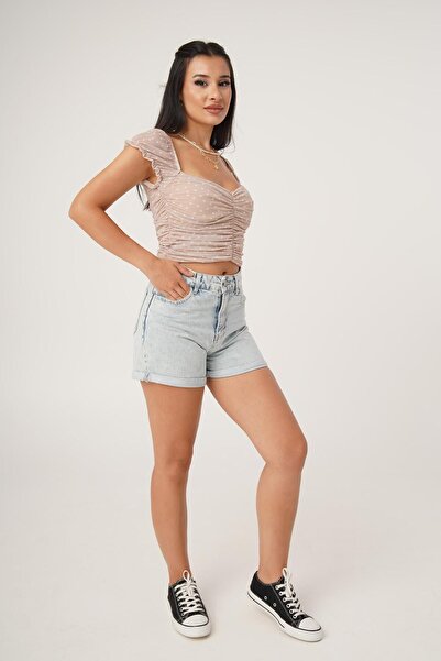 Hipo Trend Μπλούζα από τούλι με ντραπέ με καμήλα