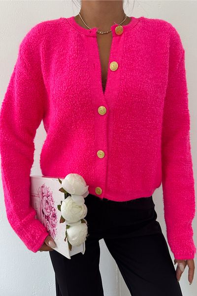 FEMELLE Φούξια Teddy Cardigan - Relaxed Fit