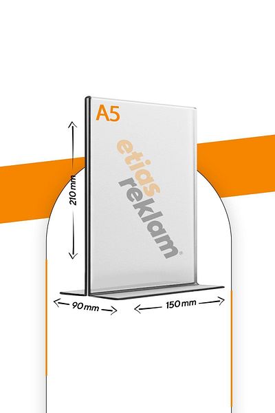 Etias Reklam A5 T Type Vertical Table Top Pack of 20 / 2.8 Mm Transparent Plexi Fountain / Brochure Holder