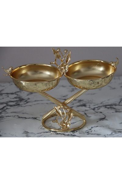 Kalbelek Gold 2-Piece Snack Bowl with Japanese Rose and Bird Pattern