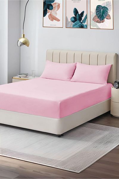 CASPARA Double 160X200 Fitted Sheet Set + 2 Pillowcases