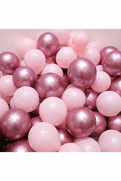 BalonEvi Chrome Pink and Macaron (pastel) Pink Color 15 Pack Balloon