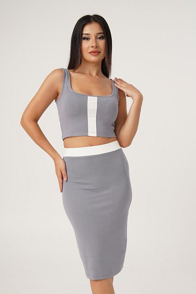 Hipo Trend Strappy Crop Skirt Gray Double Set