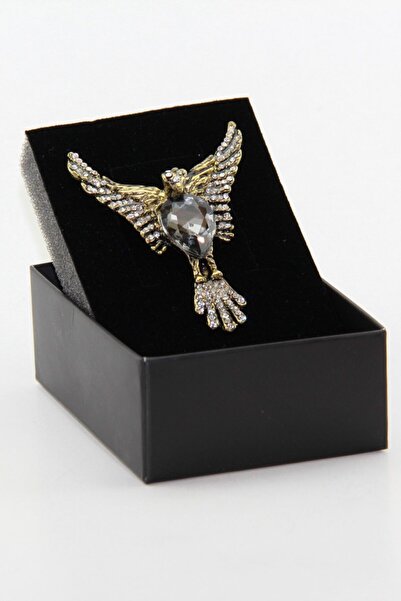 Zaim Aksesuar Gri Taşlı Anka Kuşu Broşu