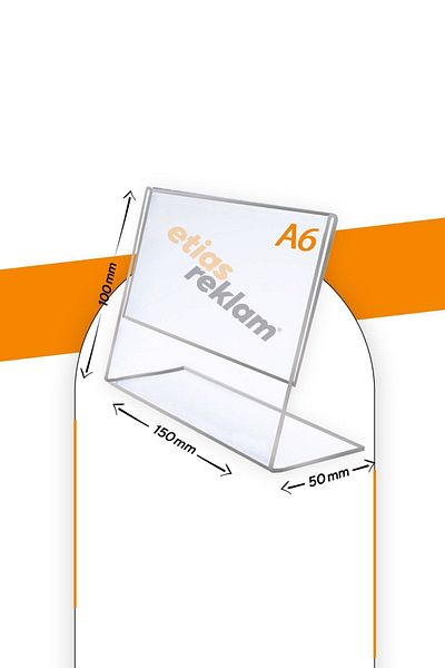 Etias Reklam A6 L Type Horizontal Table Top Pack of 50 / 2.8 Mm Transparent Plexi Fountain / Brochure Holder