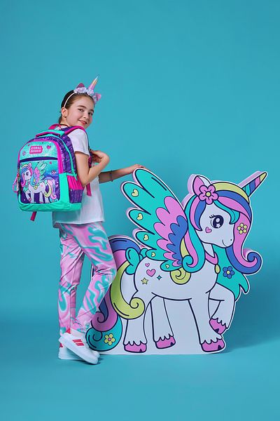 Coral High Rucsac școlar cu trei compartimente pentru copii, mov, verde, unicorn 23487