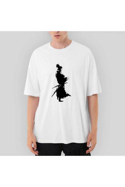 Z zepplin Samurai Musashi Portrait Patterned Oversize White T-Shirt