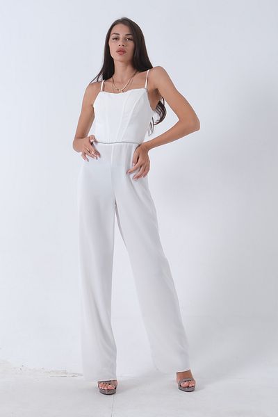 Feminist White Rope Strap Jumpsuit - Gipeli,6502470