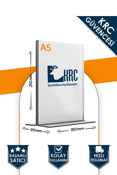KRCDİJİTAL A5 T Type Vertical Table Top Transparent Plexi Fountain / Brochure Holder - 1 Piece - 210mm X 150mm