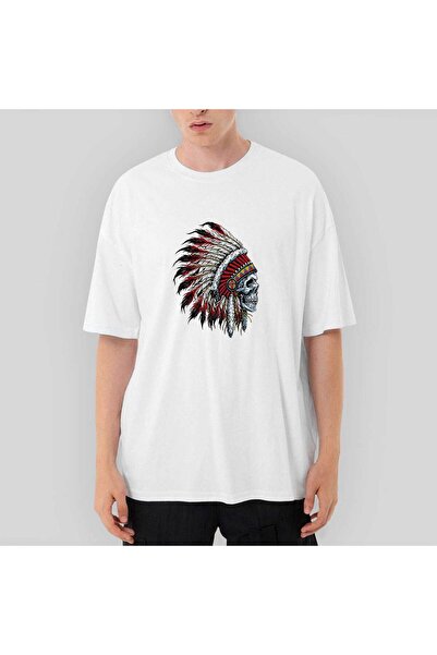 Z zepplin White Oversize T-Shirt - Native American Skull Portrait