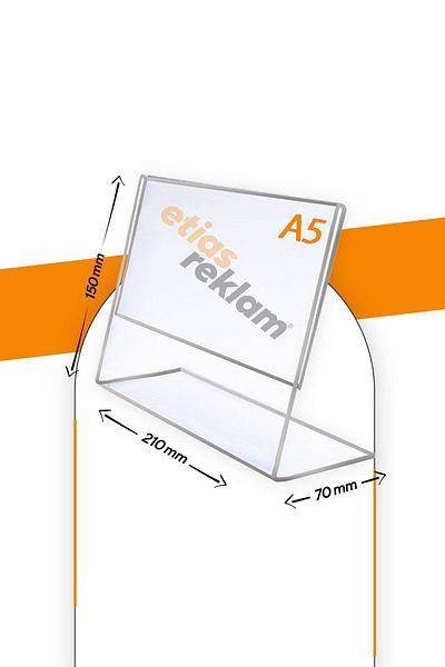 Etias Reklam A5 L Type Horizontal Table Top Pack of 20 / 2.8 mm Transparent Plexi Fountain / Brochure Holder