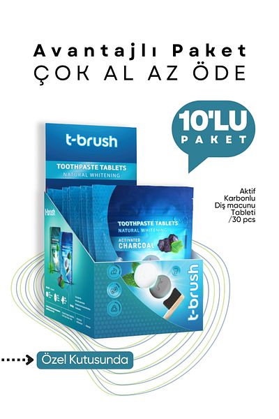 TBRUSH Activated Carbon Whitening Toothpaste - Natural and Effective Whitening 30 Tablets (10 Packs)