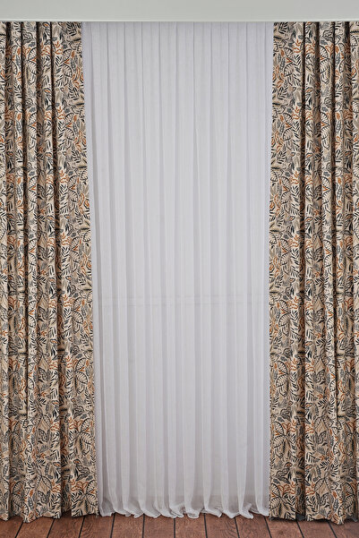 VANESSA PERDE Doğal Pamuklu Baskılı Fon Perde Yeni Sezon Büzgülü Ekstrafor Dü...