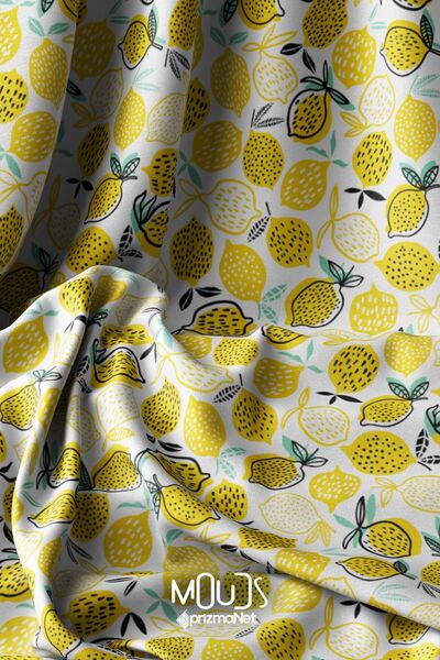 Moud's Лимонний візерунок, шовковиста тканина - 155 см Kms-41