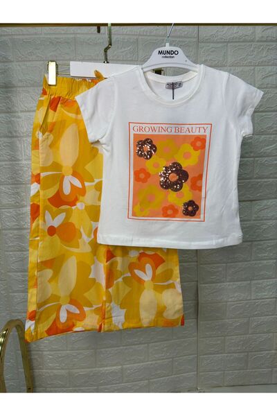 Tk 2-Piece Interlining Kids Set for Girl - Floral Printed Growing Beauty Summer Printed Linen Trousers