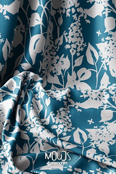 Moud's Синє квіткове візерункове сукня з шовковистої тканини - ширина 155 см ...