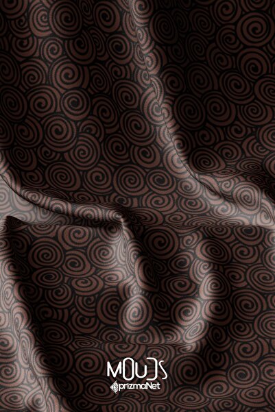 Moud's Kahverengi Spiral Desenli Dijital Baskılı Kumaş Süetimsi Doku En 155cm...