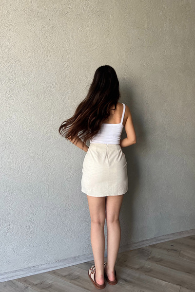 Seda Yalçın Atelier Fusta mini din in - bej cu detaliu cataramă