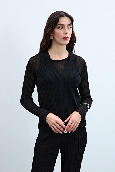 Serianno Transparan Triko HırkaHRK10462SIYAH