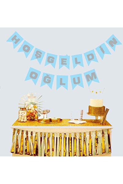 moysahsap party&ahşap Hoşgeldin Oğlum Mavi Üzeri Gümüş Yeni Doğan Bebek Doğum...