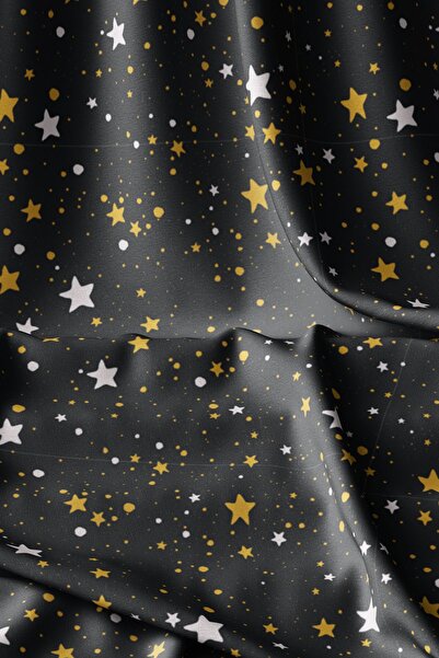 Moud's Siyah Yıldız Desenli Dijital Baskılı Kumaş Süetimsi Doku En 155cm Kms-75