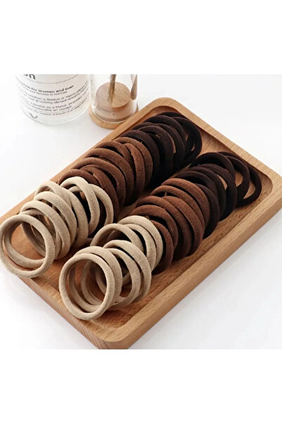 H&E DESIGN Kadın 50'li Kahve Tonları Ultra Esnek Havlu Lastik Toka Seti