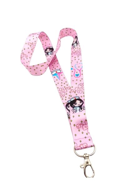CİCCİBİCCİSHOP Pembe Zeminli Sağlık Sembol Temalı Tatlı Hemşire Boyun Askı Ipi