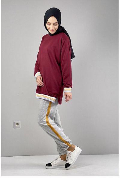 sefamerve Graue senffarbene, gestreifte, detaillierte Jogginghose – 1073-03