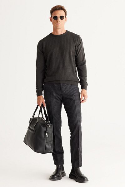 AC&Co / Altınyıldız Classics Pulover pentru bărbați, antracit, anti-pelușare, fără pereți, cu ajustare standard în față, tricotaje jacquard