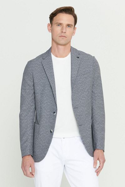 ALTINYILDIZ CLASSICS Ανδρικό μαύρο-άσπρο Slim Fit Slim Fit Μονόχρωμο γιακά σακάκι Blazer