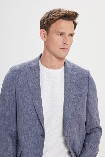 ALTINYILDIZ CLASSICS Jachetă pentru bărbați, albastru bleumarin, cu model diagonal, cu croială relaxată, guler mono