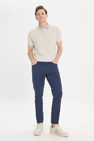 ALTINYILDIZ CLASSICS Men's Navy Blue Slim Fit Slim Fit 5 Pocket Dobby Flexible Trousers