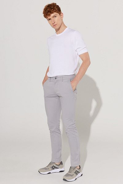 ALTINYILDIZ CLASSICS Men's Gray Slim Fit Slim Fit Cotton Flexible Comfortable Chino Trousers