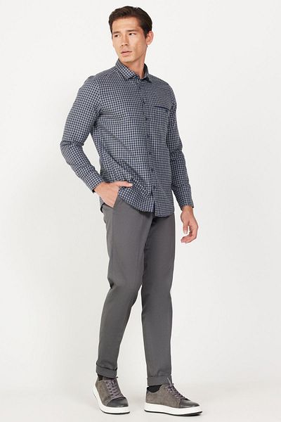 ALTINYILDIZ CLASSICS Men's Gray Slim Fit Slim-Fit Gabardine Fabric Patterned Cotton Flexible Waist Elastic Trousers