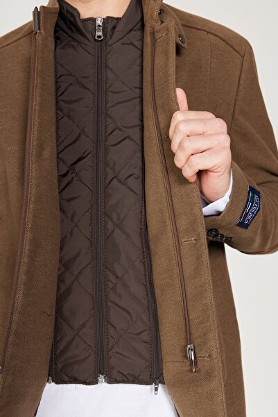 ALTINYILDIZ CLASSICS Erkek Vizon Standart Fit Normal Kesim Dik Yaka Pamuklu Overcoat
