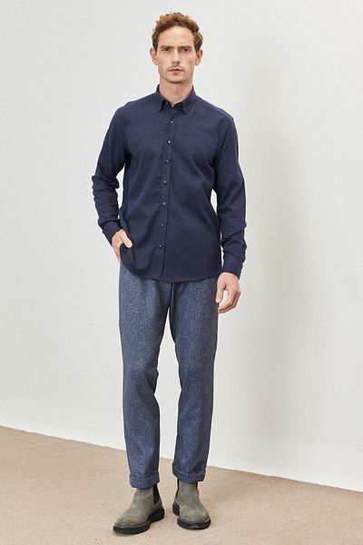 ALTINYILDIZ CLASSICS Marineblaues Slim-Fit-Flanell-Holzfällerhemd mit Knopfkragen für Herren