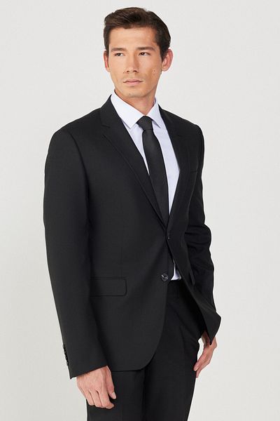 ALTINYILDIZ CLASSICS Men's Black Wool Slim Fit Slim Fit Water and Stain-Proof Nano Suit