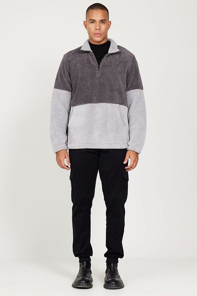 AC&Co / Altınyıldız Classics Ανδρικό φούτερ Sherpa Fleece σε διπλό χρώμα - γιακάς, τσέπη καγκουρό, κανονική εφαρμογή