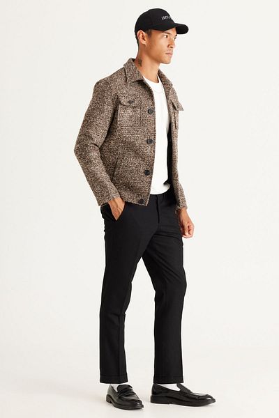 ALTINYILDIZ CLASSICS Pánské černé kalhoty Slim Fit Slim Fit postranní kapsa s elastickým pasem, klasické látkové kalhoty