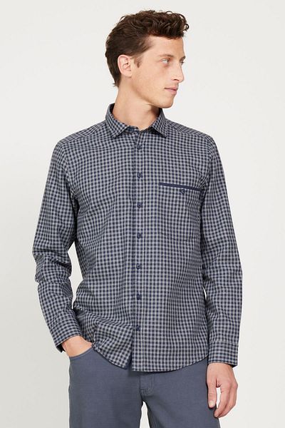 ALTINYILDIZ CLASSICS Herrenhemd Slim Fit Slim Fit mit klassischem Revers und Karomuster in Marineblau-Grau