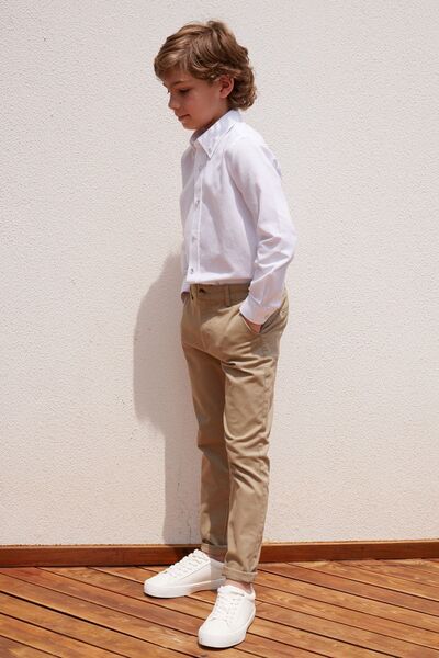 ALTINYILDIZ CLASSICS Bej Slim Fit Dar Kesim Yan Cepli Pamuklu Esnek Çocuk Chino Pantolon