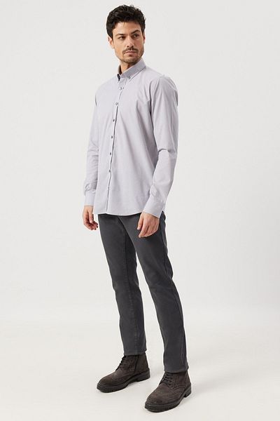 ALTINYILDIZ CLASSICS Ανδρικό πουκάμισο Slim Fit με γκρι σχέδιο - Slim Fit, Κολάρος με κουμπιά