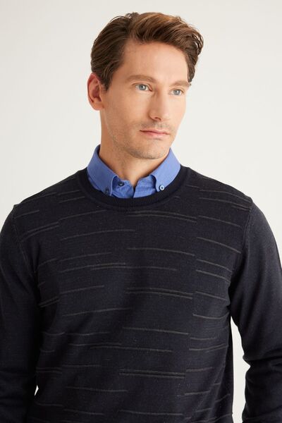 ALTINYILDIZ CLASSICS Erkek Lacivert-antrasit Yünlü Standart Fit Normal Kesim Bisiklet Yaka Triko Kazak