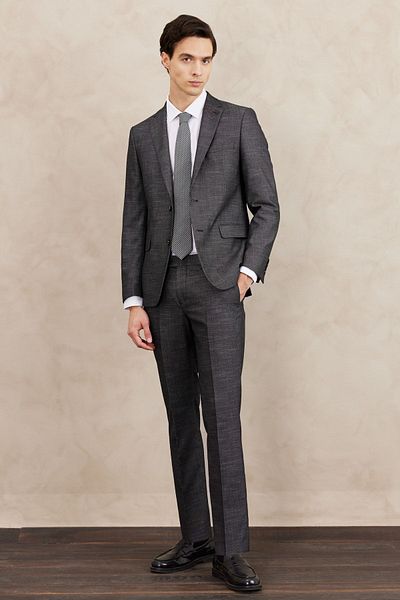 ALTINYILDIZ CLASSICS Men's Black-white Slim Fit Slim Fit Mono Collar Patterned Suit